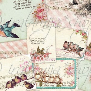 SONGBIRD CARDS Collage Digital Images -printable download  file-