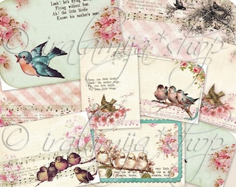 SONGBIRD CARDS Collage Digital Images -printable download  file-