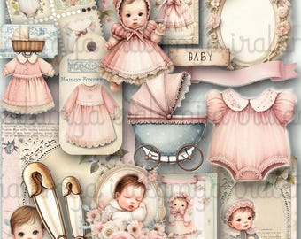 SWEET BABY Junk Journal Ephemera Baby Kit Digital download Cut Outs Vintage Baby Paper Tags Floral Romantic Shabby Fussy Cuts Iralamijashop