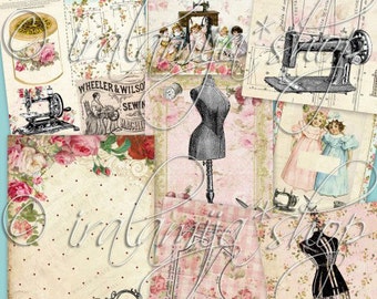 STITCHED WITH LOvE Collage Digital Images -printable download file-