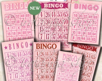 BINGO KARTEN / Rosa und Rote Bingo Karten / Vintage Bingo Karten / Bilder / Vintage Style druckbare Bingo Karten / Bingo Karte / Rosa Bingo Karten
