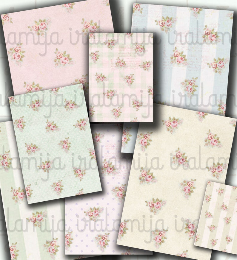 PINK RoSE and SHaBBY FLORAL PAPERS, Digital Download Roses Paper Printable Paper /Shabby Paper /junk journal, Floral, Roses, Shabby Style image 3