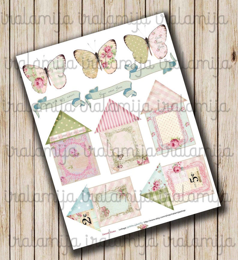 Printable Butterflies / SWEET HOME Digital Images / Printable Houses / House images/ Shabby House / House clip art / Planner / Junk Journal image 2