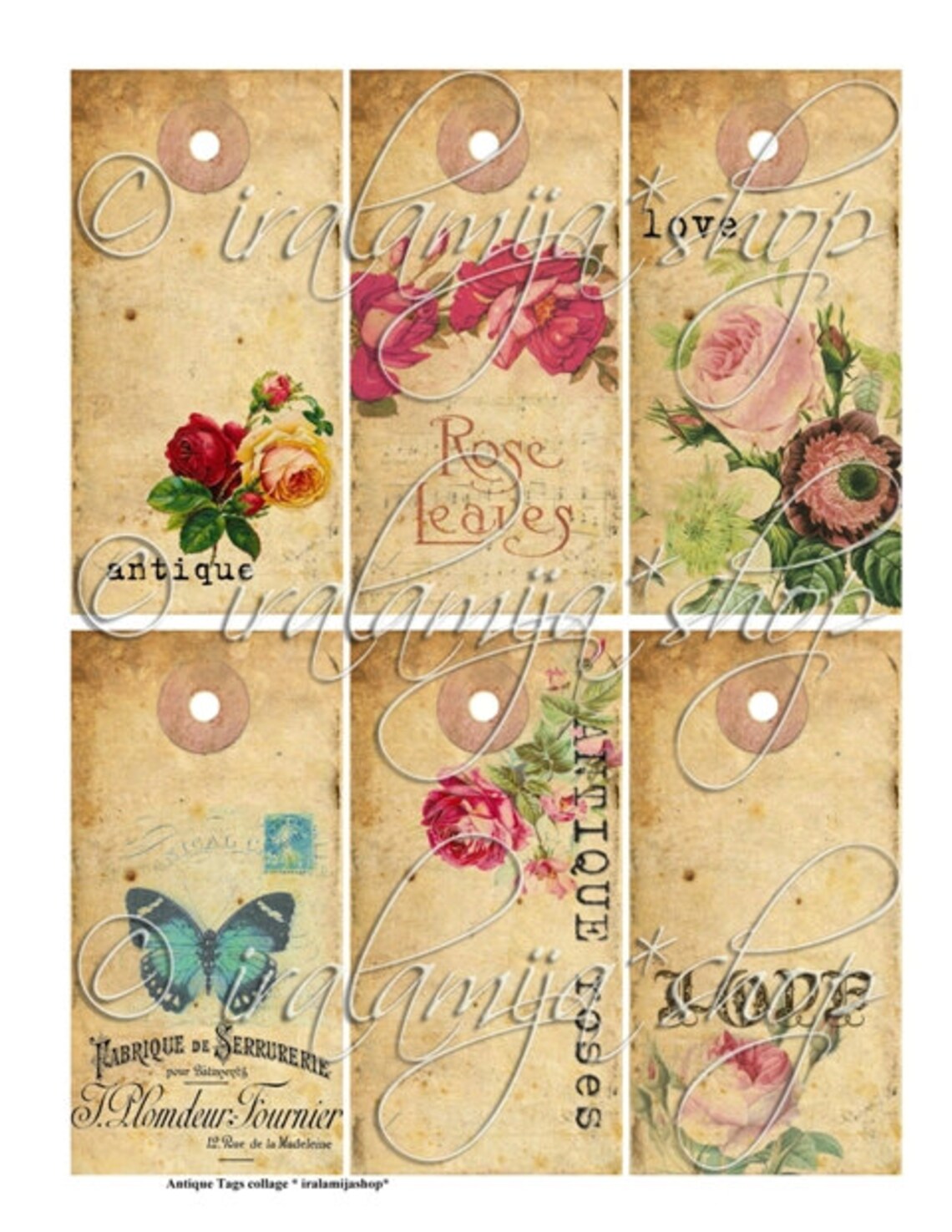 ANTIQUE TAGS Collage Digital Images printable Download File Etsy