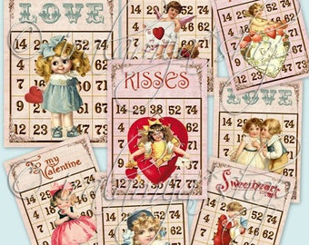 VALENTINE BINGO CARdS, Digital Downloads, Collage Valentine Bingo Digital / Valentine printable download /Bingo Valentine / Valentine Card