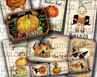 HALLOWEEN TICKETS Collage Digital Images -printable download file/ Halloween Tickets /Printable Tickets / Vintage Halloween/Printable Ticket