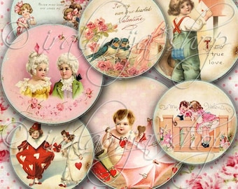 VALENTINE CIRCLES Collage Digital Images -printable download file-