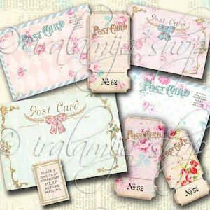 Cartes postales PASTEL, journal indésirable, agenda, autocollants, fleurs, roses, téléchargement numérique, découpes, étiquettes, éphémères, impressions, kit numérique imprimable