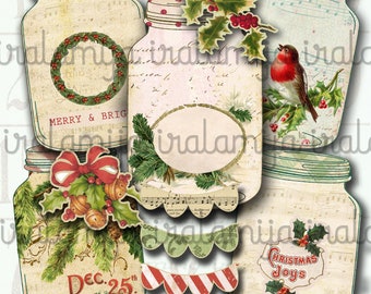 CHRISTMAS JARS Collage Digital Images -printable download file Scrapbook Printable Sheet