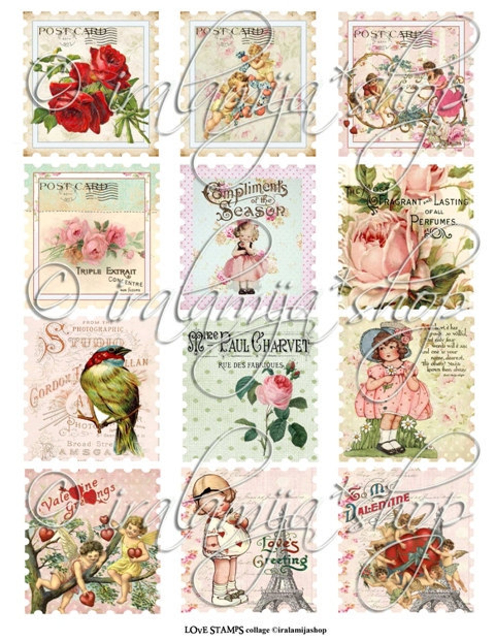 LOVE STAMPS Collage Digital Images printable Download File Etsy
