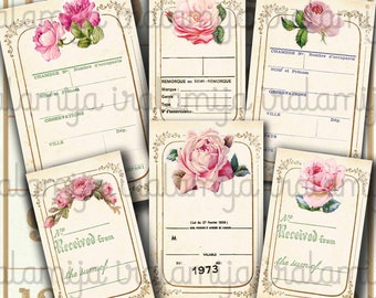 Printable Tags / Old Rose Tags / Printable Tags Images / Vintage Tags / Digital Download / Vintage Roses / Scrapbook / Cards / Junk Journal