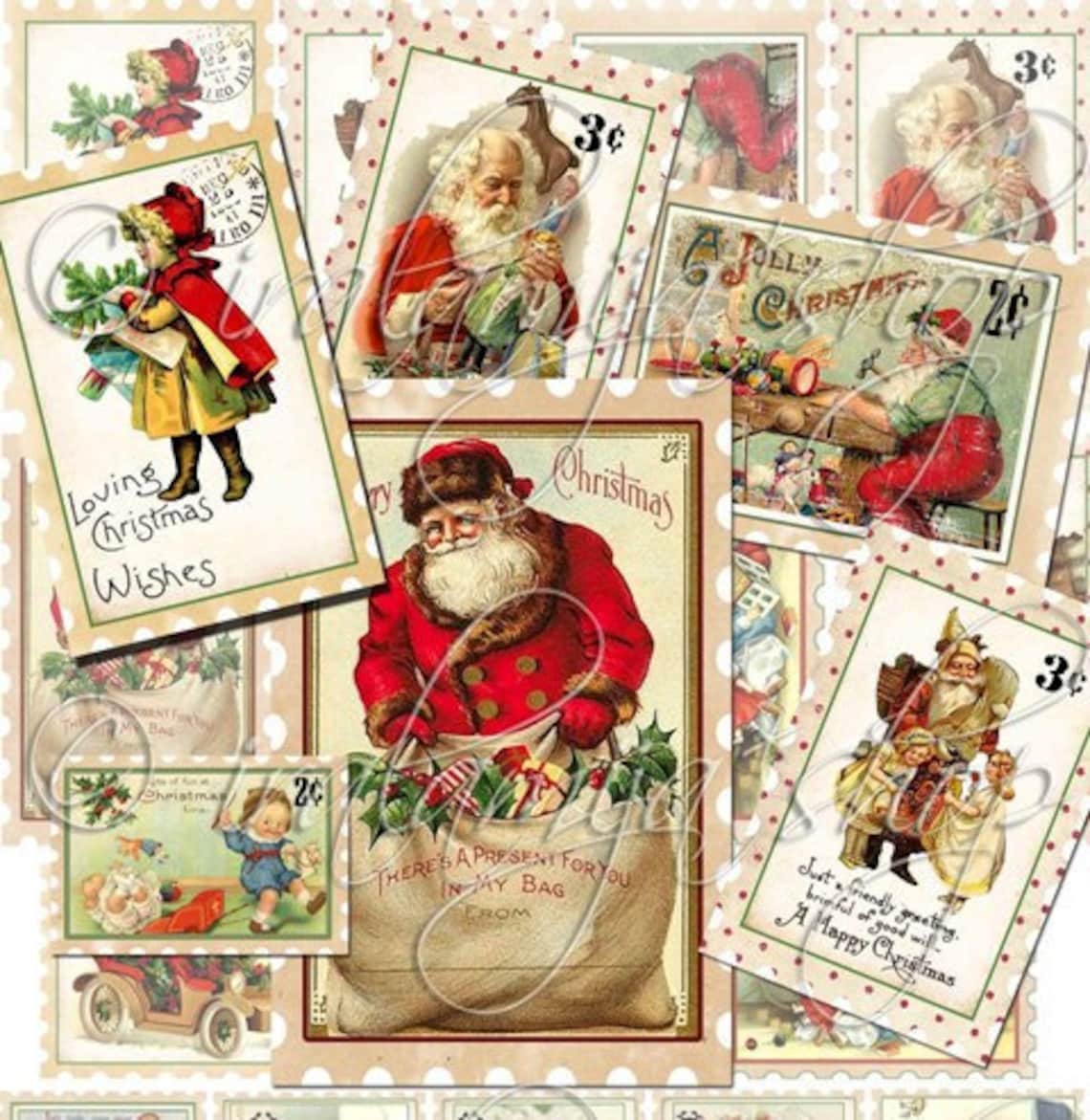 Printable CHRISTMAS POSTAGE Stamps / Christmas Digital Images Etsy