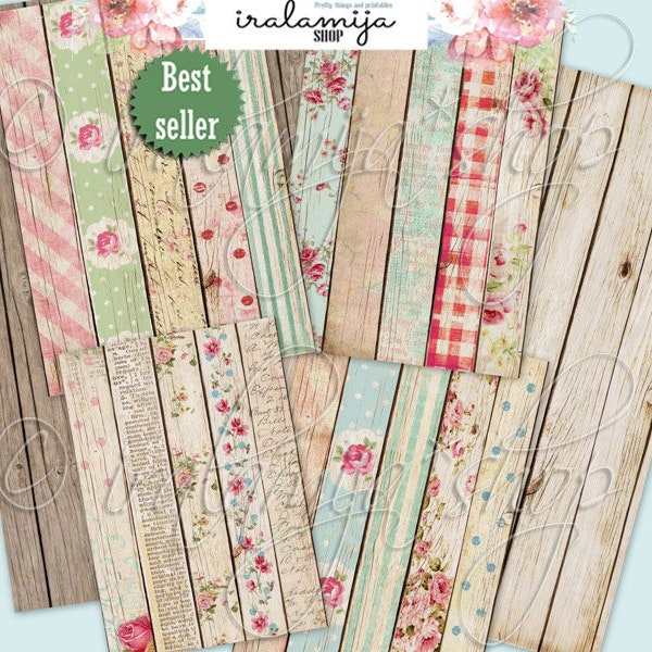 Printable Paper / SHABBY WOOD backgrounds Collage / Printable Digital Images / Printable Backgrounds / Wood Paper / Wood / Digital Papers