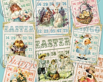 EASTER BINGO CARdS Collage Digital Images -printable download file-