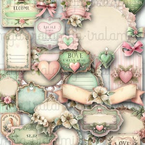 SHABBY LABELS No. 2 Journal Kit Floral Romantic Labels Papers for Ephemera Vintage Shabby Tags Digital Download Printable Iralamijashop