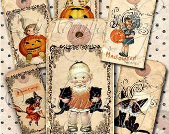SPOOKY TAGS Collage Digitalbilder - druckbare Halloween-Tags / Tags / Halloween / Halloween Tags / Printable Halloween / Vintage Halloween