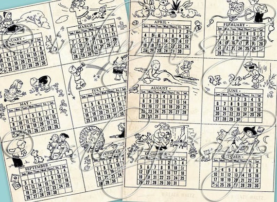 VINTAGE CALENDaR Collage Digital Images -printable download file-