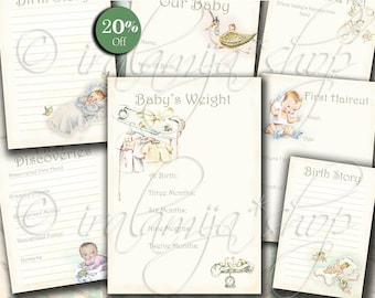 BABY ALBUM collage Digitale Bilder - printable download Datei - Baby/Vintage Papiere Album/Baby Papiere/Vintage Baby Buch/Baby Album/Baby