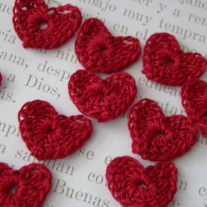 Crochet Hearts - Hearts - Mini Heart - Crochet Heart  -Mini Hearts - Heart Applique - Scrapbook Hearts - crochet embellishments / Tiny Heart