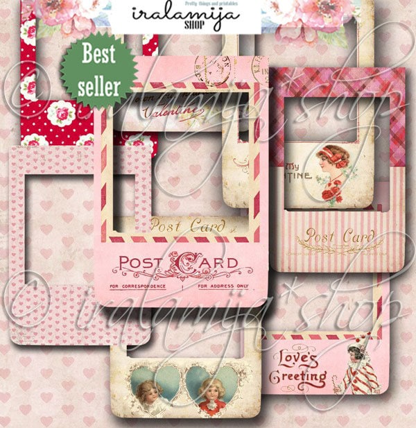 VALENTINE PHOTO FRAMES / Printable Valentine / Photo Frames / Valentine Collage / Valentine download / Planner / Junk Journal / Valentine