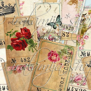 ALTE TICKETS, Junk Journal, Ephemera, bedruckbar, digitaler Download, Vintage, Scrapbook, Papier, Daumenloch, shabby, Rosen, Floral, Iralamijashop