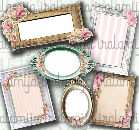 Printable Frames / FRAMES and ROSES / Collage Digital Images Etsy