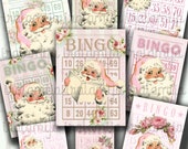 PINK CHRISTMAS BINGO CARdS, Printable, Digital download, Santa Claus, Vintage, December Daily, Gift, Red, Tags, Embellishment, Iralamijashop