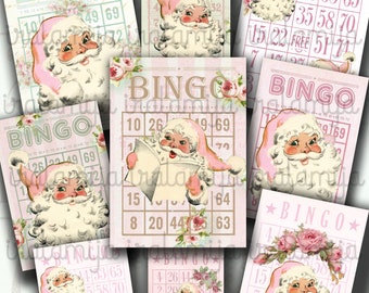 PINK CHRISTMAS BINGO CARdS, Printable, Digital download, Santa Claus, Vintage, December Daily, Gift, Red, Tags, Embellishment, Iralamijashop