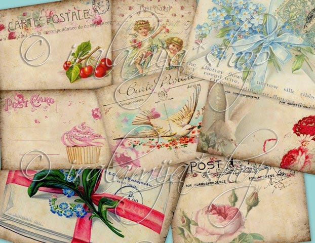 CARTAS POSTALES collage Digital Images -printable download file-