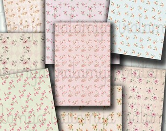TINY FLORALS Skräppost, Sidor, Blommor, Vintage, Shabby, Rosa Rosor, Blomtryck, Utskrivbar, Digital Nedladdning, Papper, Iralamijashop, Etikett