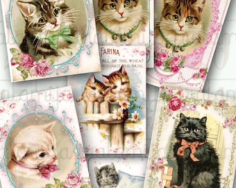 KATZEN Ephemera Junk Journal Druckbare Bilder Katzen Digitaler Download Vintage-Stil Katzen Karten, Schäbige Blumen Vintage Kätzchen Iralamijashop