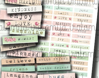 SHABBY SENTIMENTS No.2 Collage Digital Images -printable download - Digital Collage Sheet Scrapbook / Printable Words / Words / Junk Journal