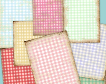 MINI GINGHAM BACKGROUNDS, Junk Journal,  Planner, BuJo, Collage, Digital Images, printable, Vintage Paper, Scrapbook, Iralamijashop, Tags