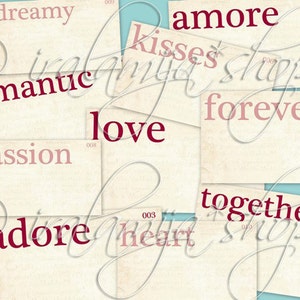 KISSES FLASHCARDS Collage Digital Images -printable download file-