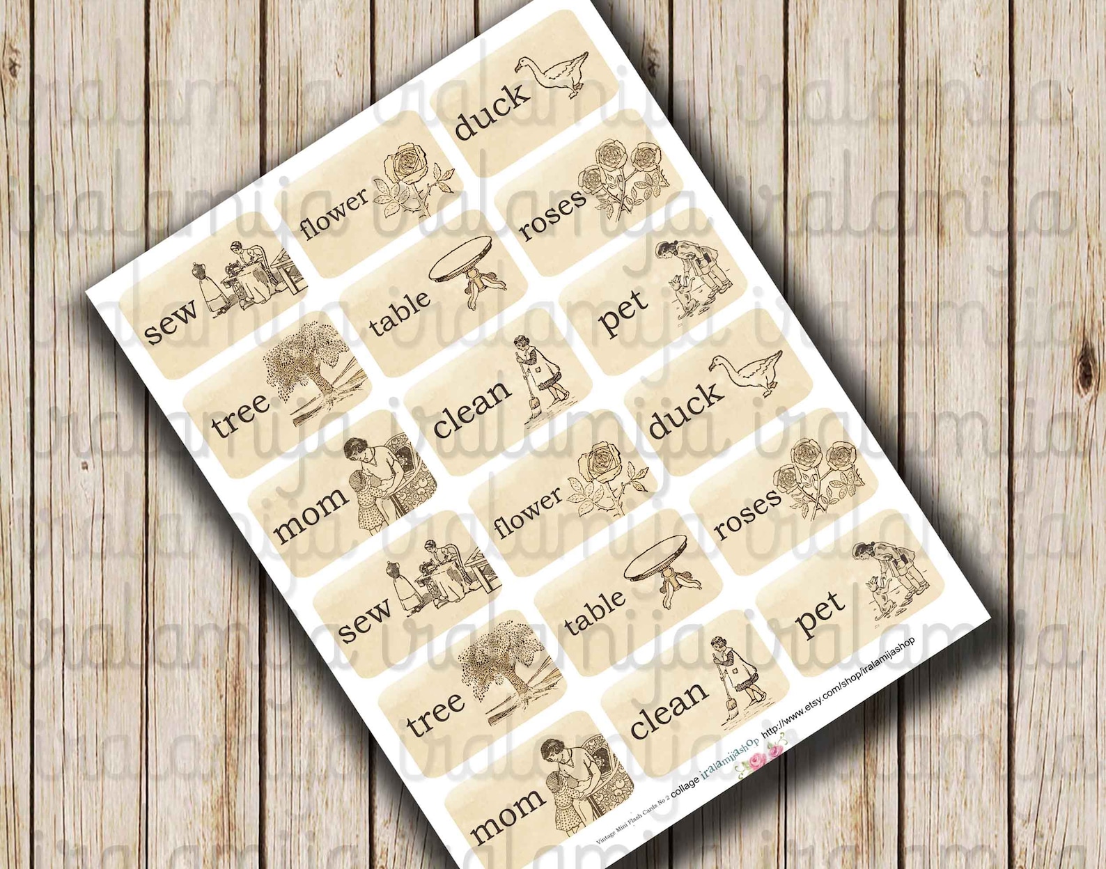 VINTAGE FLASHCARDS Collage Digital Images -printable Download File ...