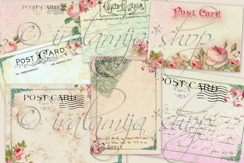 HEART POST CARdS Collage Digital Images printable download file image 1