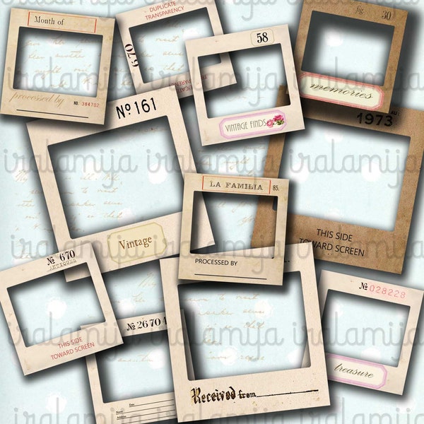 VINTAGE PHOTO SLIDERS / Printable Photo Frames / Digital Images / Photo Frames / printable download / Scrapbook / Frames / Journal / Planner