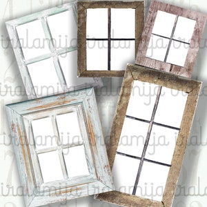 RUSTIC WINDOWS Collage Digital Images - printable download file Digital Collage Sheet Vintage Paper Scrapbook / Junk Journal / Scrapbook