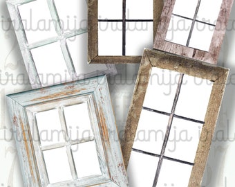 RUSTIC WINDOWS Collage Digital Images - printable download file Digital Collage Sheet Vintage Paper Scrapbook / Junk Journal / Scrapbook