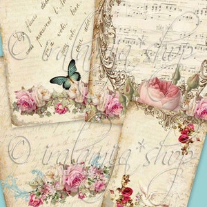Junk-Journal, Digital Kit, Papier, shabby, pink, Floral, illustriert, Rosen, Blumen, bedruckbar, digitaler Download, altes Papier, Journal Seiten,
