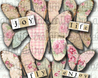 SHABBY BUTTERFLIES No. 2 Collage Digital Images -printable download file-