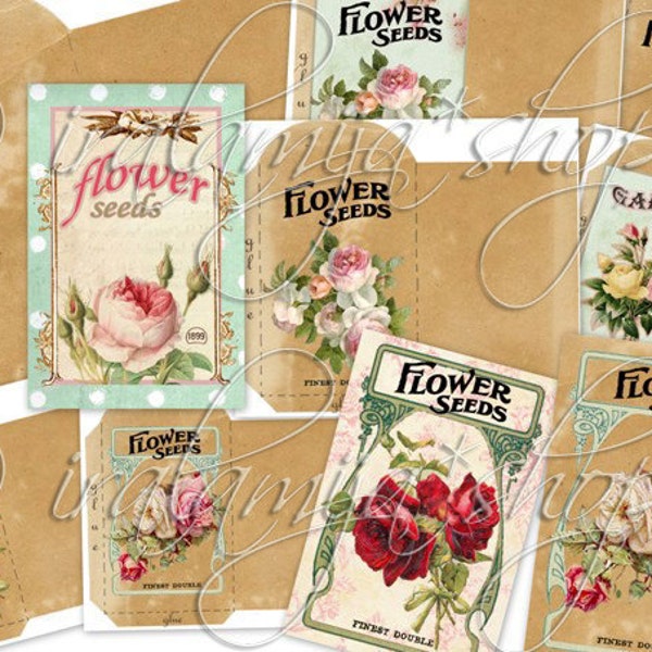 SEED PACKETS Collage Digital Images -printable download file / Flowers / Printable Flowers Seeds / Printable Seed Packets/ Seed Packets