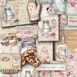 Journal de pâtisserie artisanal, vintage, minable, floral, romantique, rose, gâteau, boulangerie, cartes de recettes, éphémères, agenda, autocollant, Iralamijashop