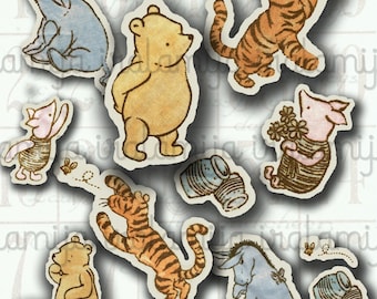 Winnie The Pooh Fussy Cuts Pooh Junk Journal Kit Little, Boy, Baby, Girl, Party Decor, Cupcake Topper Printable, Digital Paper Iralamijashop