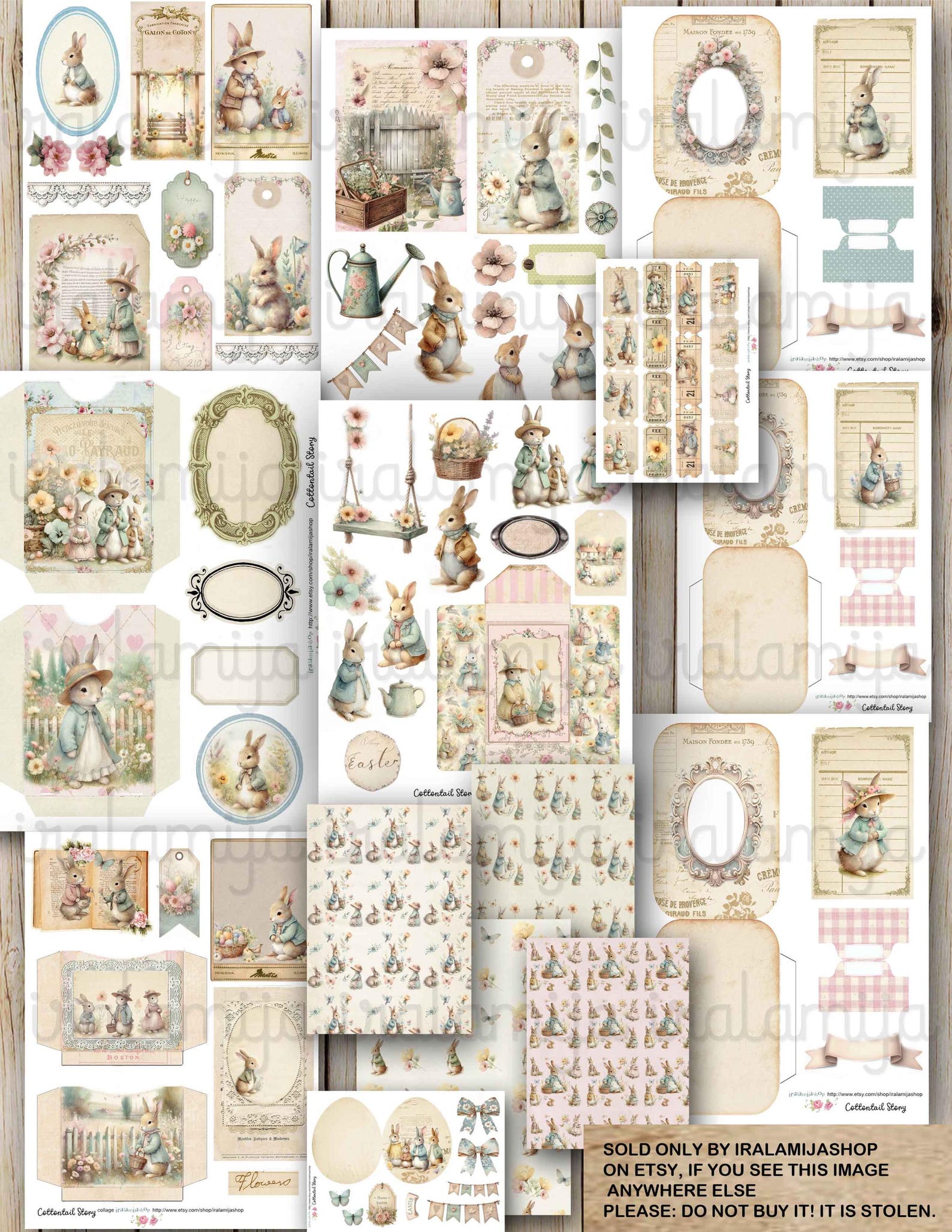 COTTONTAIL STORY Junk Journal Ephemera Digital Fussy Cut Journal Rabbit ...
