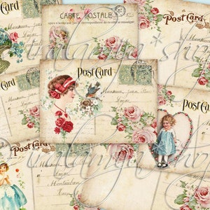 CARTOLINE VINTAGE Junk Journal, Flip Book, Planner, Ephemera, Rose, Floreale, Vintage, Decoupage, Tecnica mista, Stampabile, Iralamijashop, Tag