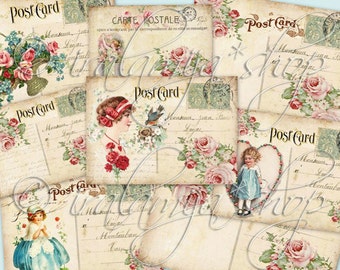 VINTAGE POSTCARDS Junk Journal, Flip Book, Planner, Ephemera, Roses, Floral, Vintage, Decoupage, Mixed Media, Printable, Iralamijashop, Tag