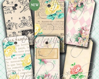 Printable TAGS - Flourish Tags / Vintage Style Tags - Journal - Tags - Junk Journal - Scrapbook Tags - Tag - Shabby  Style Tags - Tags