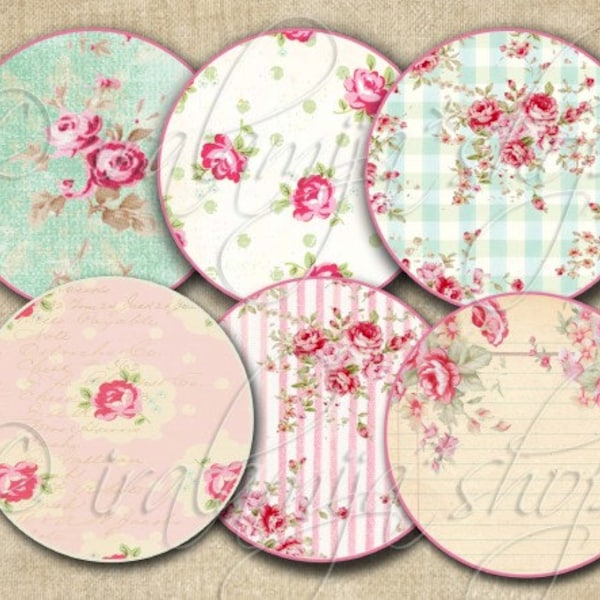 SHABBY CIRCLES  Collage Digital Images -printable download file Digital Collage Sheet Vintage Paper Scrapbook