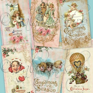 SHABBY CHRISTMAS TAgS Digital Images  -printable download file- Scrapbook Printable Sheet